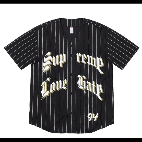 supreme love hate baseball jersey
